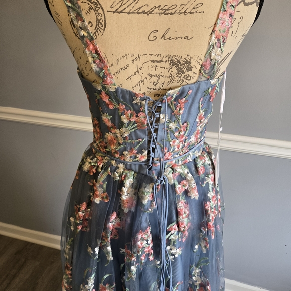 Floral Embroidered Blue Dress - Picture 7 of 11